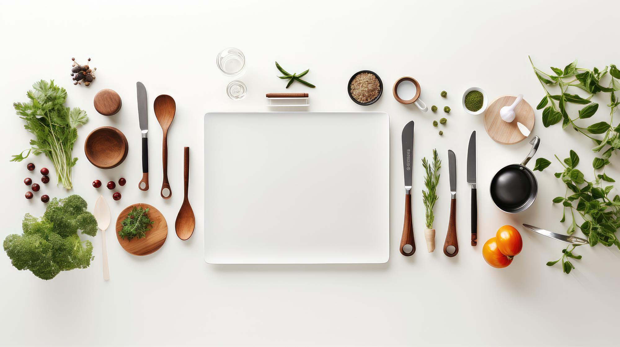 Compact hero visual of plated meals and tools